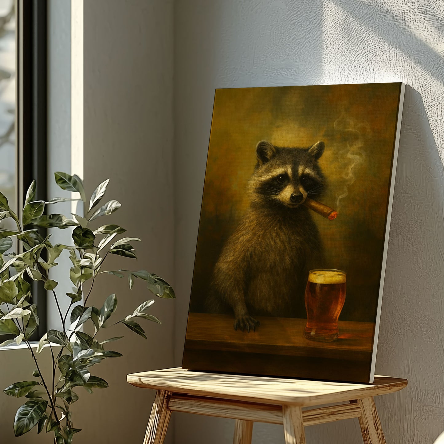 Raccoon Beer Smoking Wall Art Funny Beer Lover Canvas Decor