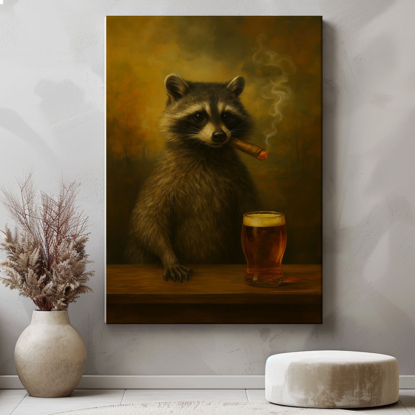 Raccoon Beer Smoking Wall Art Funny Beer Lover Canvas Decor