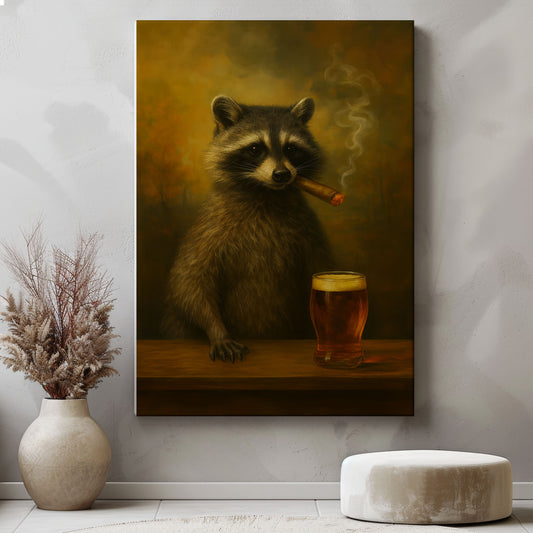 Raccoon Beer Smoking Wall Art Funny Beer Lover Canvas Decor