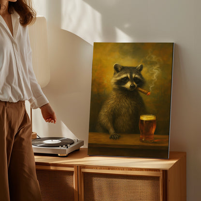 Raccoon Beer Smoking Wall Art Funny Beer Lover Canvas Decor