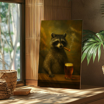 Raccoon Beer Smoking Wall Art Funny Beer Lover Canvas Decor