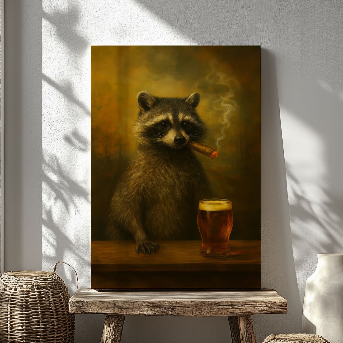 Raccoon Beer Smoking Wall Art Funny Beer Lover Canvas Decor