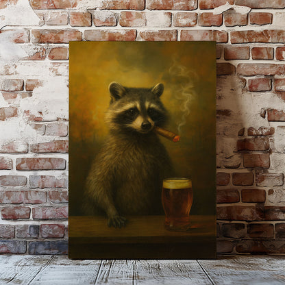 Raccoon Beer Smoking Wall Art Funny Beer Lover Canvas Decor
