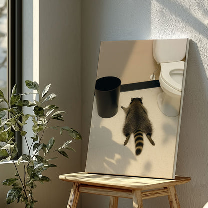 Raccoon gets drunk liquor store Wall Art Drunk Passes Out in Bathroom Canvas