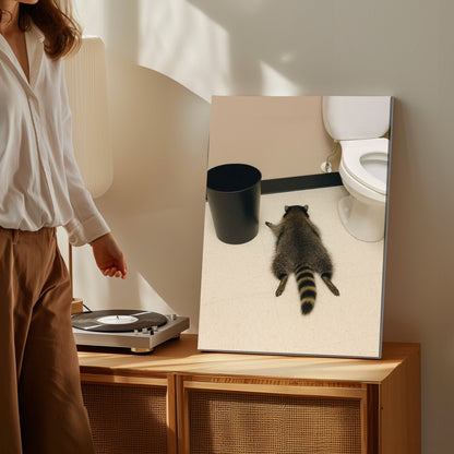 Raccoon gets drunk liquor store Wall Art Drunk Passes Out in Bathroom Canvas