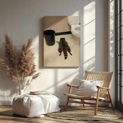 Raccoon gets drunk liquor store Wall Art Drunk Passes Out in Bathroom Canvas