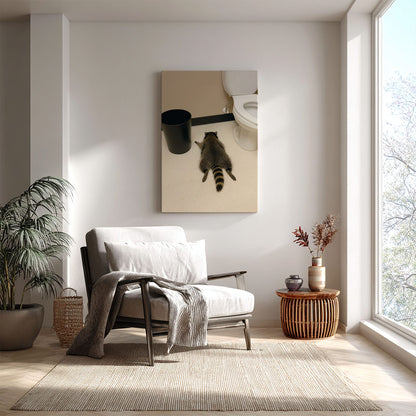 Raccoon gets drunk liquor store Wall Art Drunk Passes Out in Bathroom Canvas