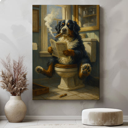 Bernese Mountain Dog Reading Newspaper with Cigar Canvas