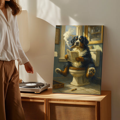 Bernese Mountain Dog Reading Newspaper with Cigar Canvas