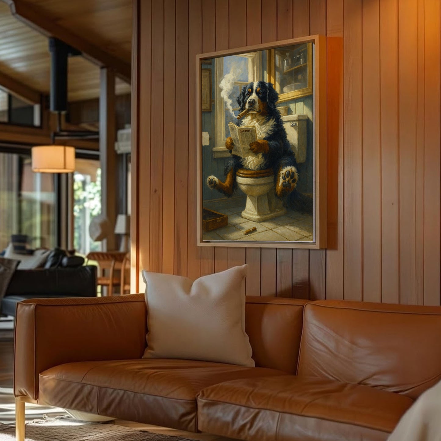 Bernese Mountain Dog Reading Newspaper with Cigar Canvas