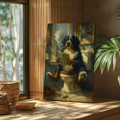 Bernese Mountain Dog Reading Newspaper with Cigar Canvas