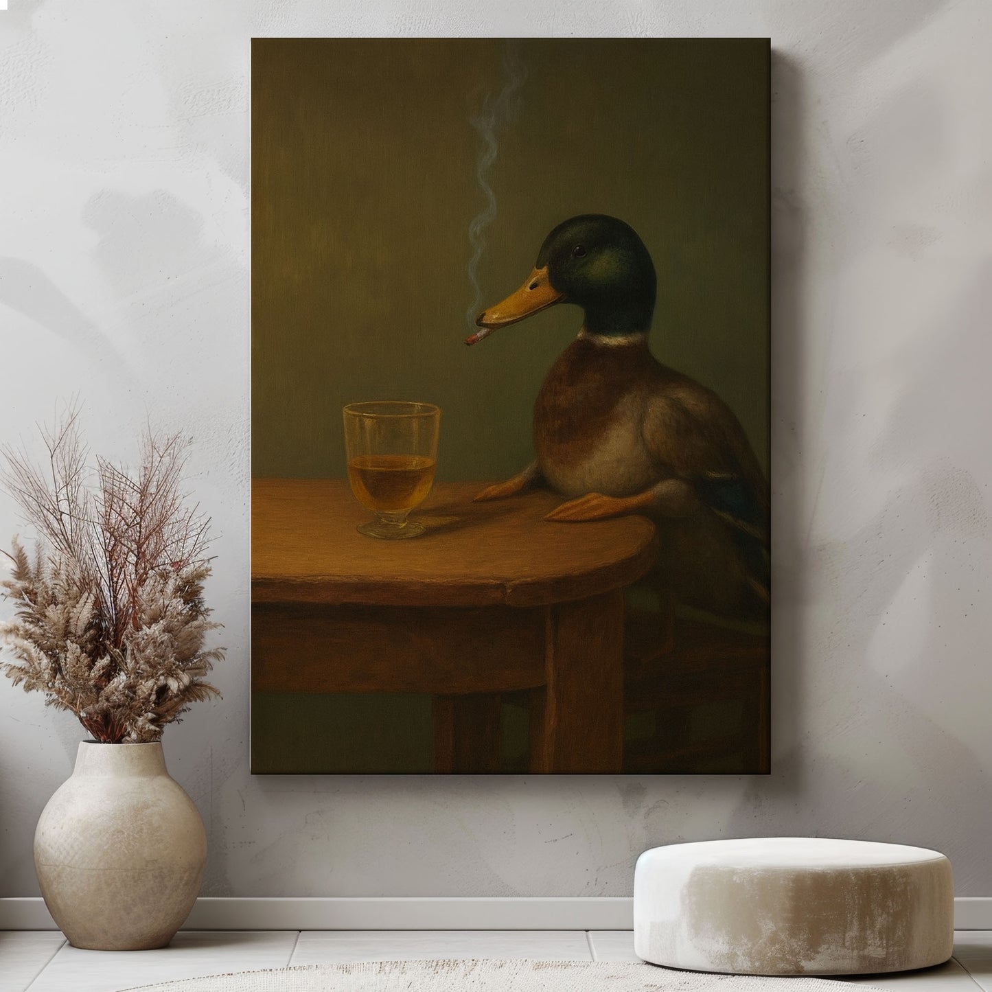 Funny Duck with Cigar Beer Wall Art Bar Cabin Canvas Decor