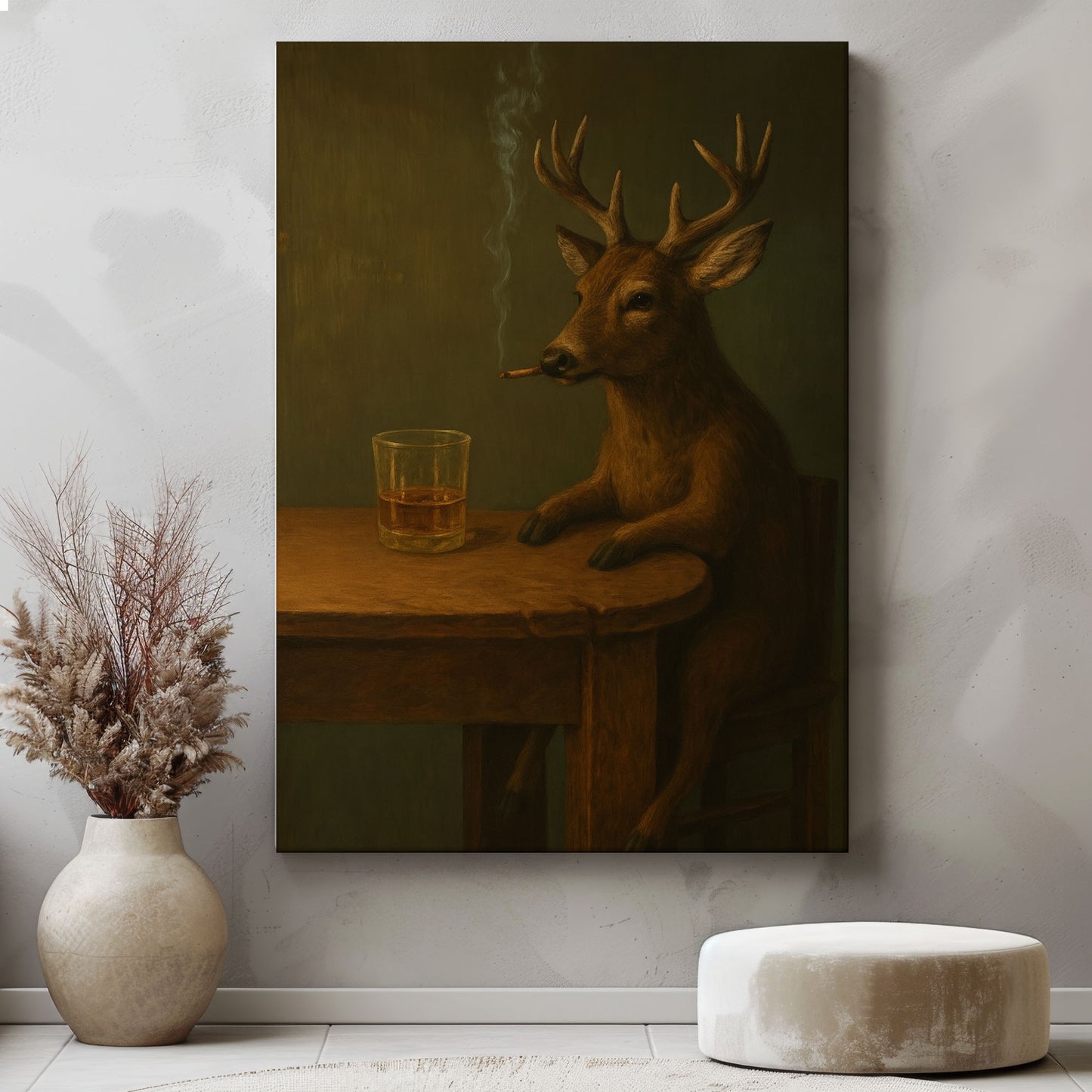 Deer with Cigar Beer Wall Art Bar Cabin Decor Gift