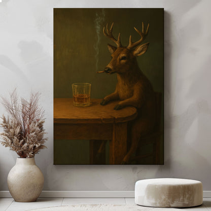 Deer with Cigar Beer Wall Art Bar Cabin Decor Gift