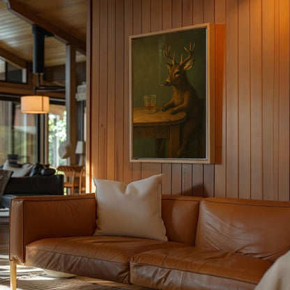Deer with Cigar Beer Wall Art Bar Cabin Decor Gift