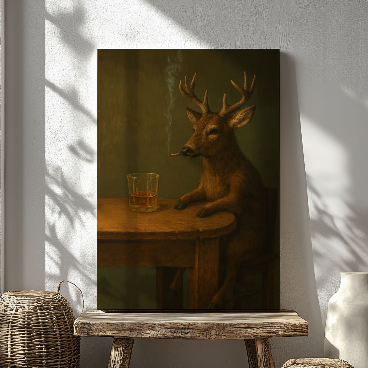 Deer with Cigar Beer Wall Art Bar Cabin Decor Gift