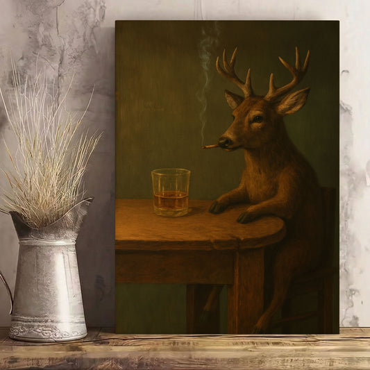 Deer with Cigar Beer Wall Art Bar Cabin Decor Gift