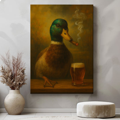 Duck with Cigar & Beer Wall Art Bar & Cabin Decor Gift