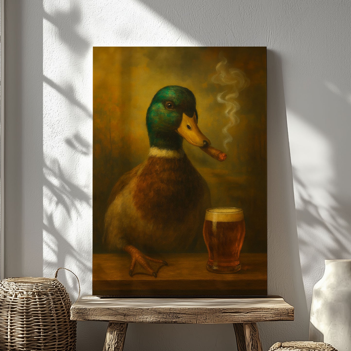 Duck with Cigar & Beer Wall Art Bar & Cabin Decor Gift