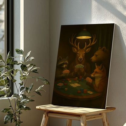 Hunter Poker Night Canvas Wall Art Gift for Hunters Cabin Decor