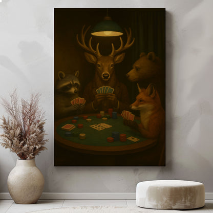 Hunter Poker Night Canvas Wall Art Gift for Hunters Cabin Decor