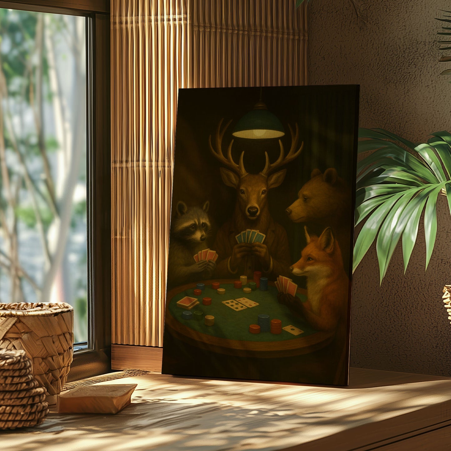 Hunter Poker Night Canvas Wall Art Gift for Hunters Cabin Decor