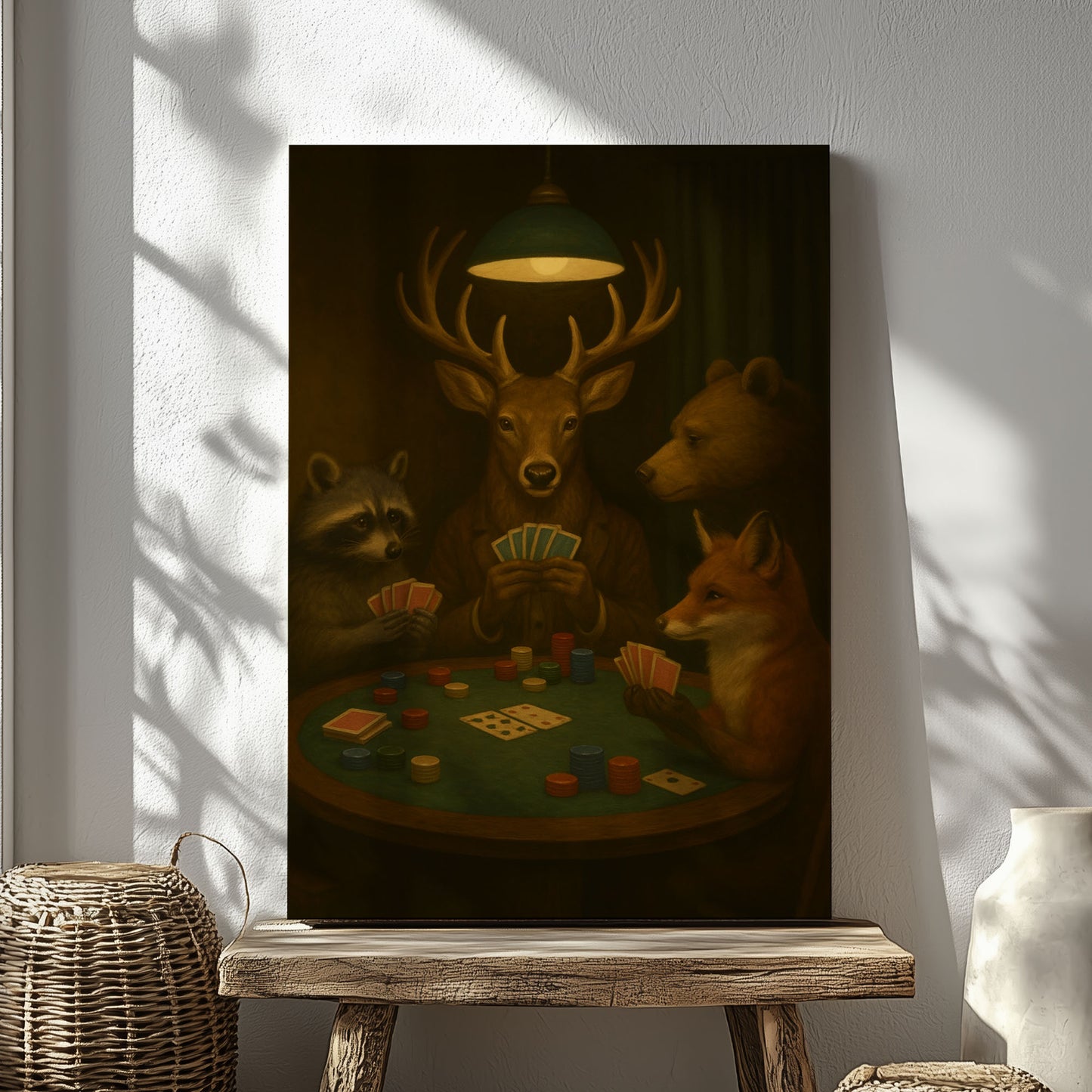 Hunter Poker Night Canvas Wall Art Gift for Hunters Cabin Decor