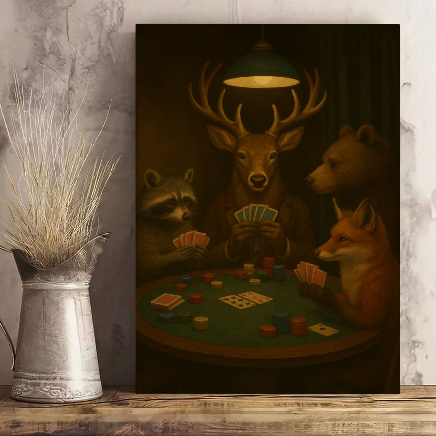 Hunter Poker Night Canvas Wall Art Gift for Hunters Cabin Decor