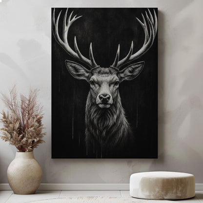 Majestic Stag Portrait Black White Deer Wall Art