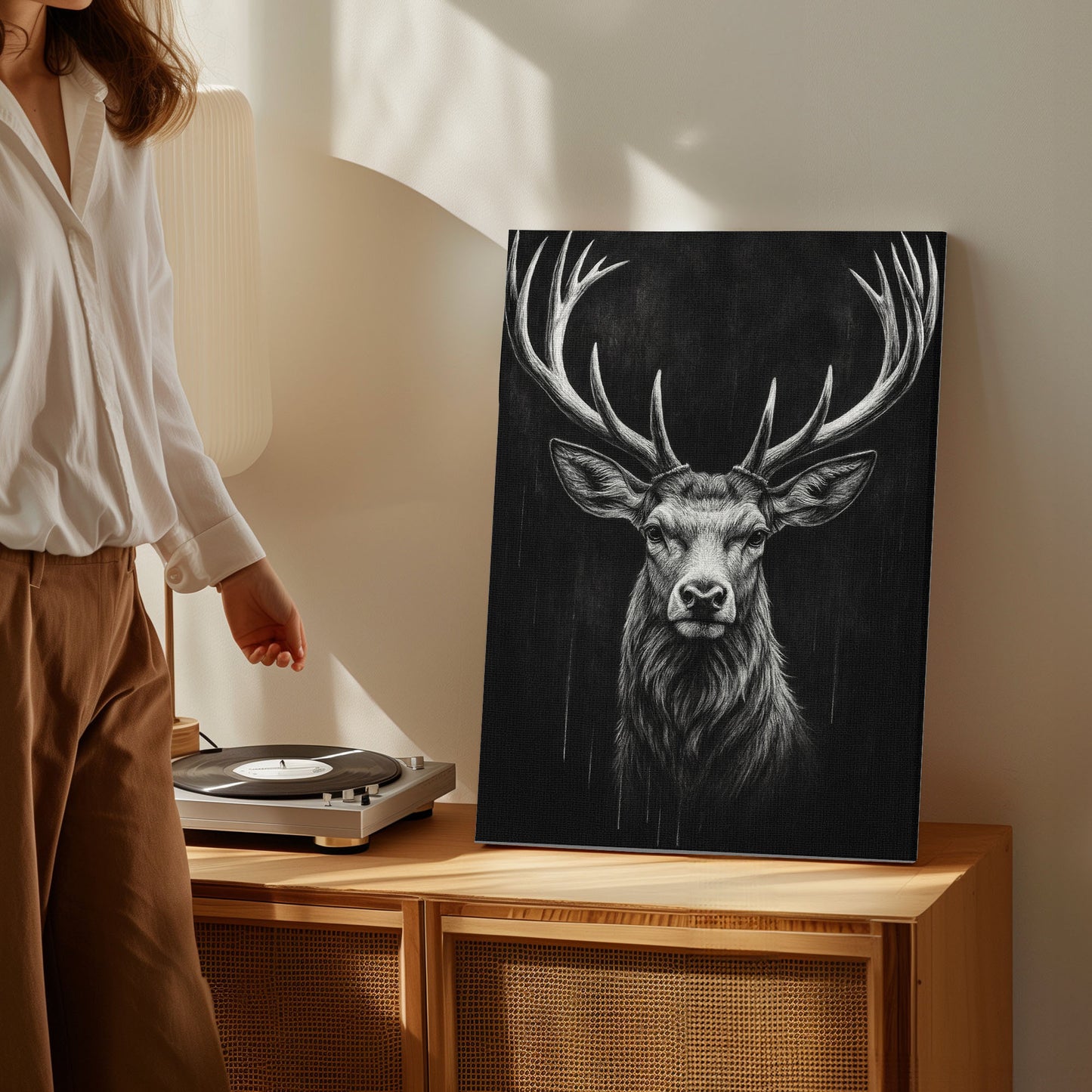 Majestic Stag Portrait Black White Deer Wall Art
