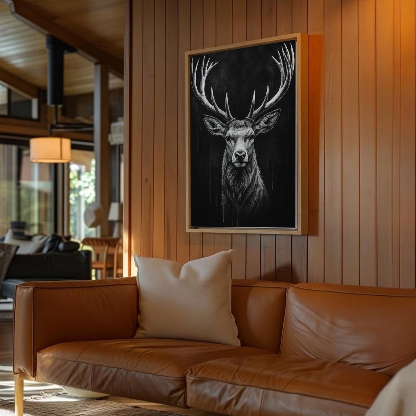 Majestic Stag Portrait Black White Deer Wall Art