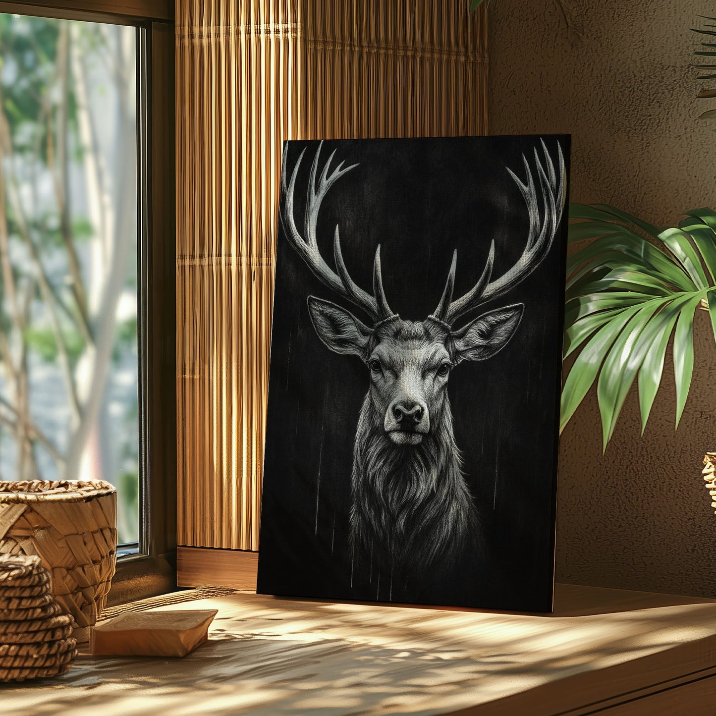 Majestic Stag Portrait Black White Deer Wall Art