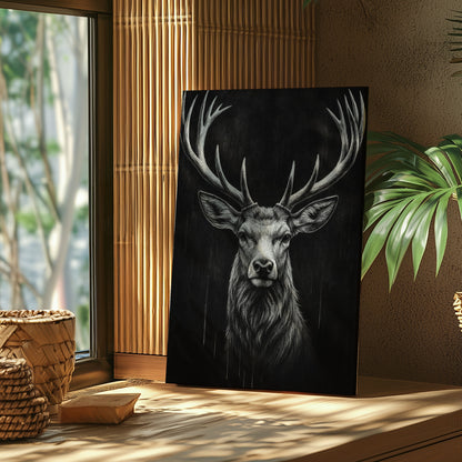 Majestic Stag Portrait Black White Deer Wall Art