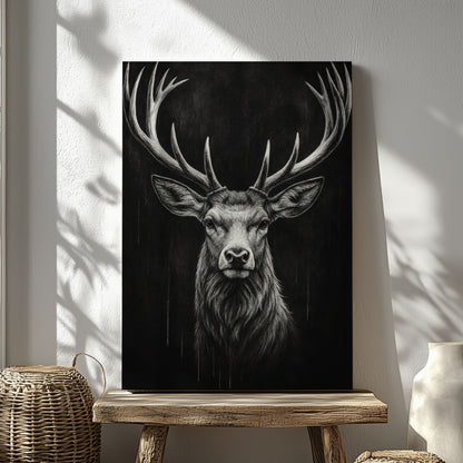 Majestic Stag Portrait Black White Deer Wall Art