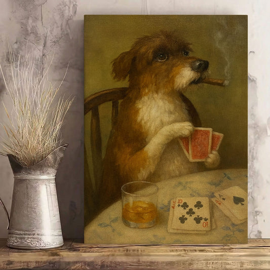 Dog Playing Poker Canvas Wall Art Funny Man Cave Poster