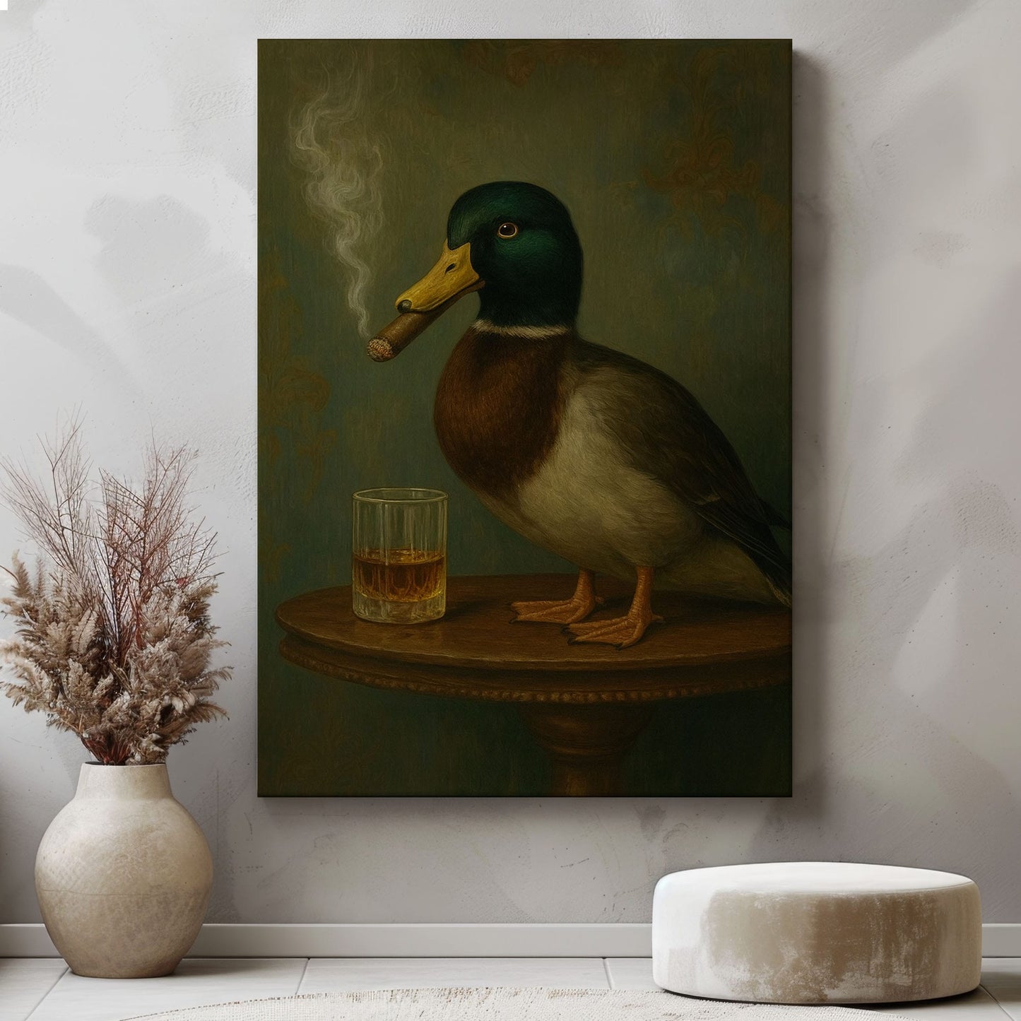 Mallard Duck with Cigar Canvas Print Vintage Bar Wall Art