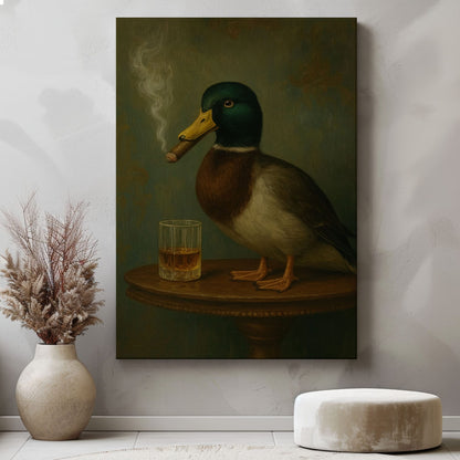 Mallard Duck with Cigar Canvas Print Vintage Bar Wall Art