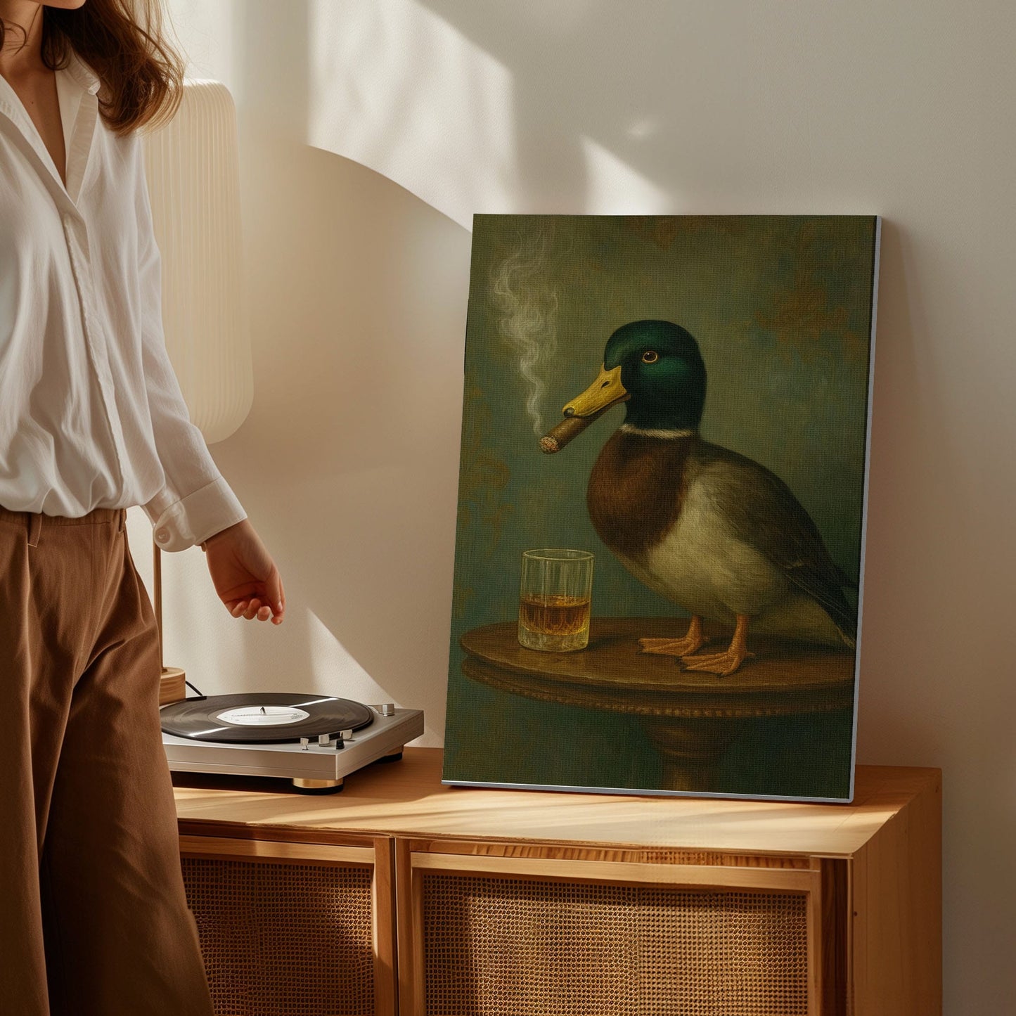 Mallard Duck with Cigar Canvas Print Vintage Bar Wall Art