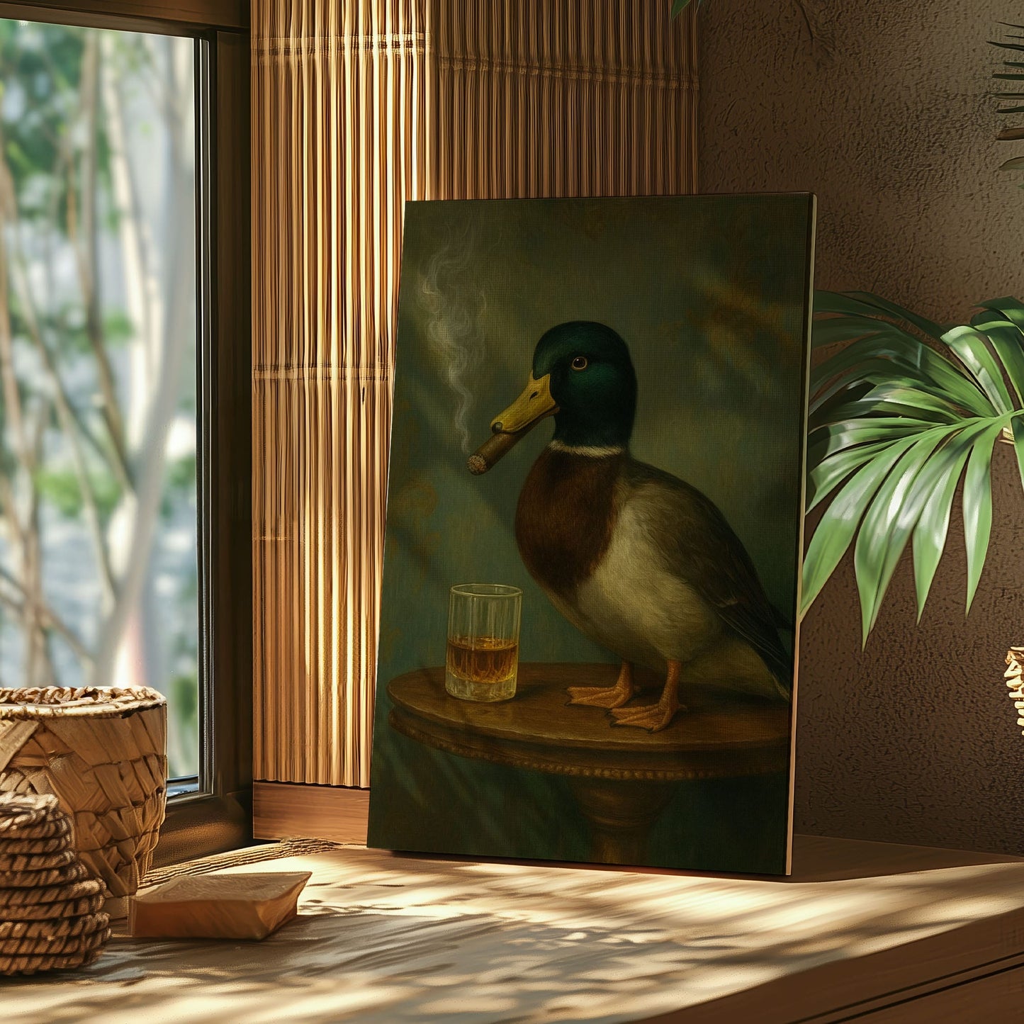 Mallard Duck with Cigar Canvas Print Vintage Bar Wall Art