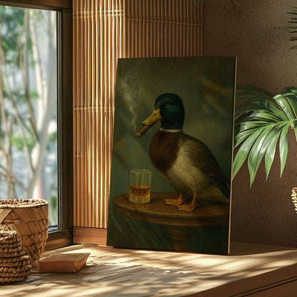 Mallard Duck with Cigar Canvas Print Vintage Bar Wall Art