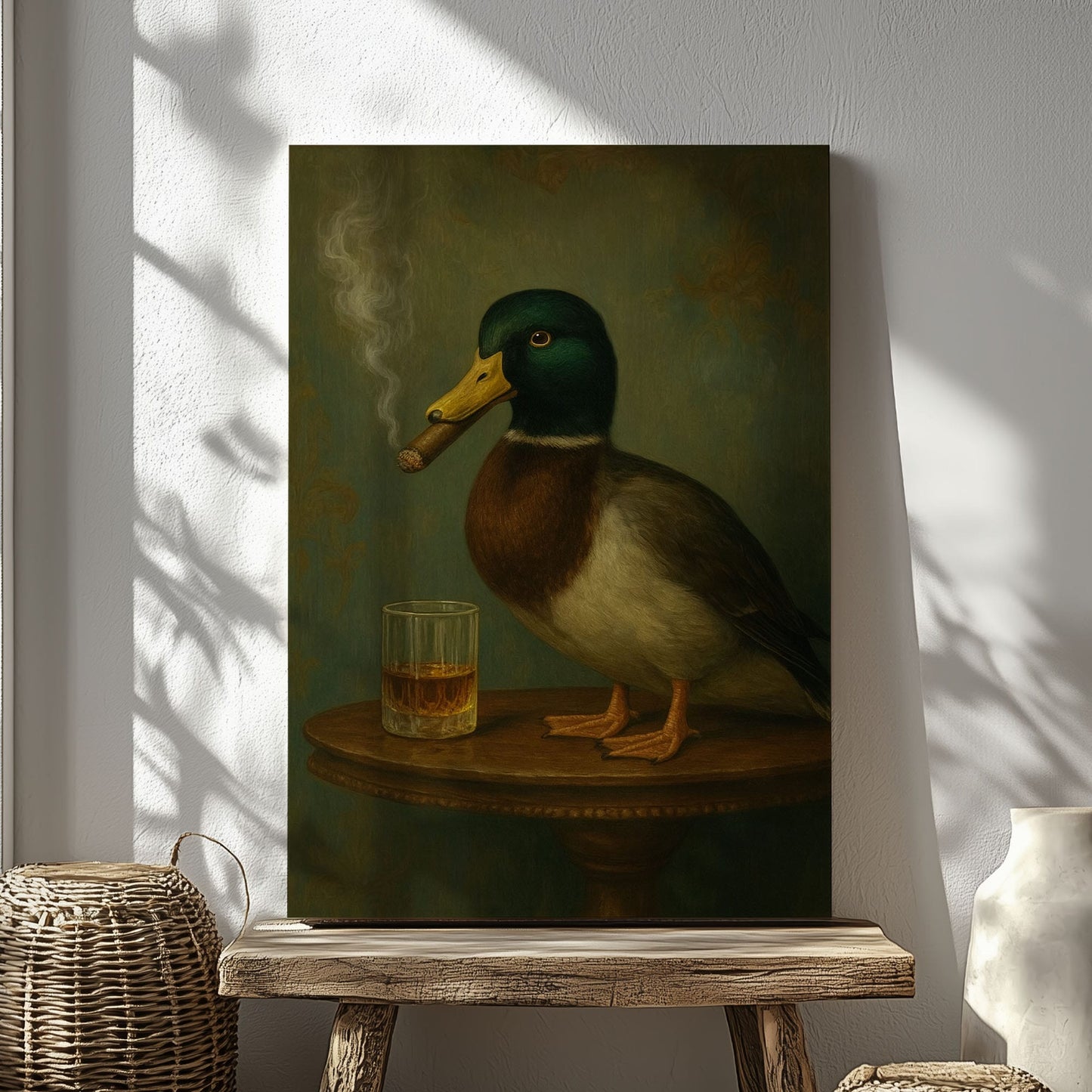Mallard Duck with Cigar Canvas Print Vintage Bar Wall Art