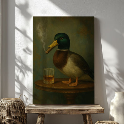 Mallard Duck with Cigar Canvas Print Vintage Bar Wall Art