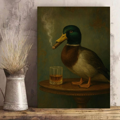 Mallard Duck with Cigar Canvas Print Vintage Bar Wall Art