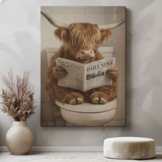 Funny Highland Cow Bathroom Canvas Wall Art