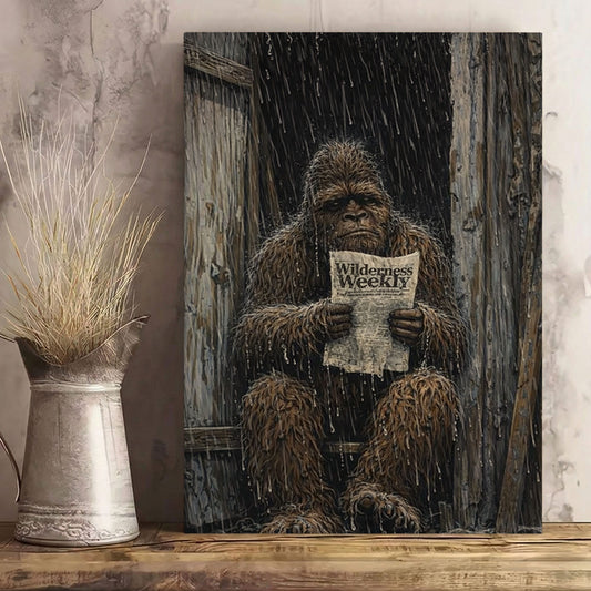 Bigfoot Reading Newspaper Canvas Rustic Outdoor Wall Art