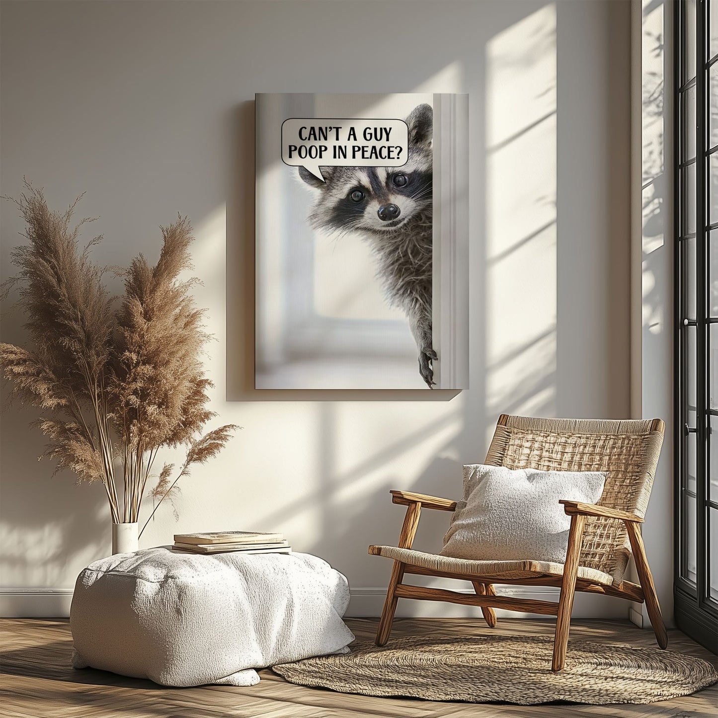 Can’t a Guy Poop in Peace Poster Raccoon Bathroom Wall Art Canvas