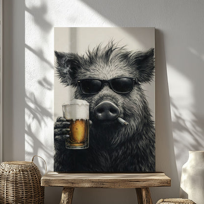 Boar Bathroom beer Bar Wall Art Poster Canvas