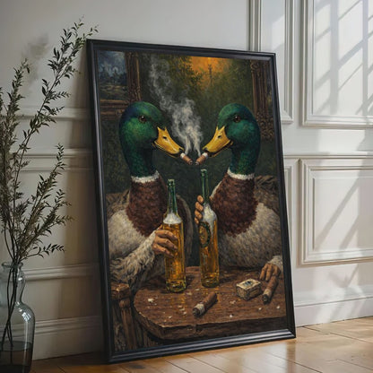Drinking Mallard Duck Canvas Print Wall Art