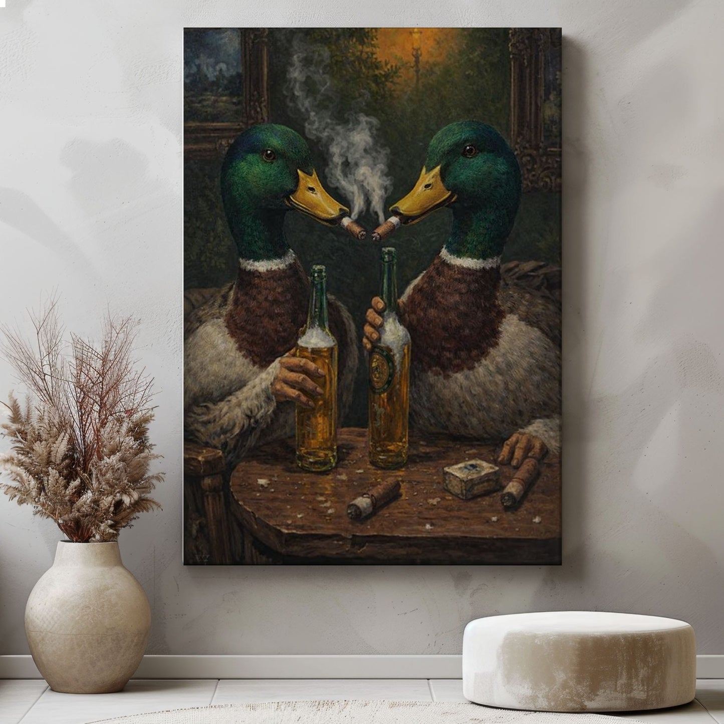Drinking Mallard Duck Canvas Print Wall Art