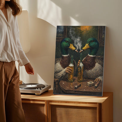 Drinking Mallard Duck Canvas Print Wall Art